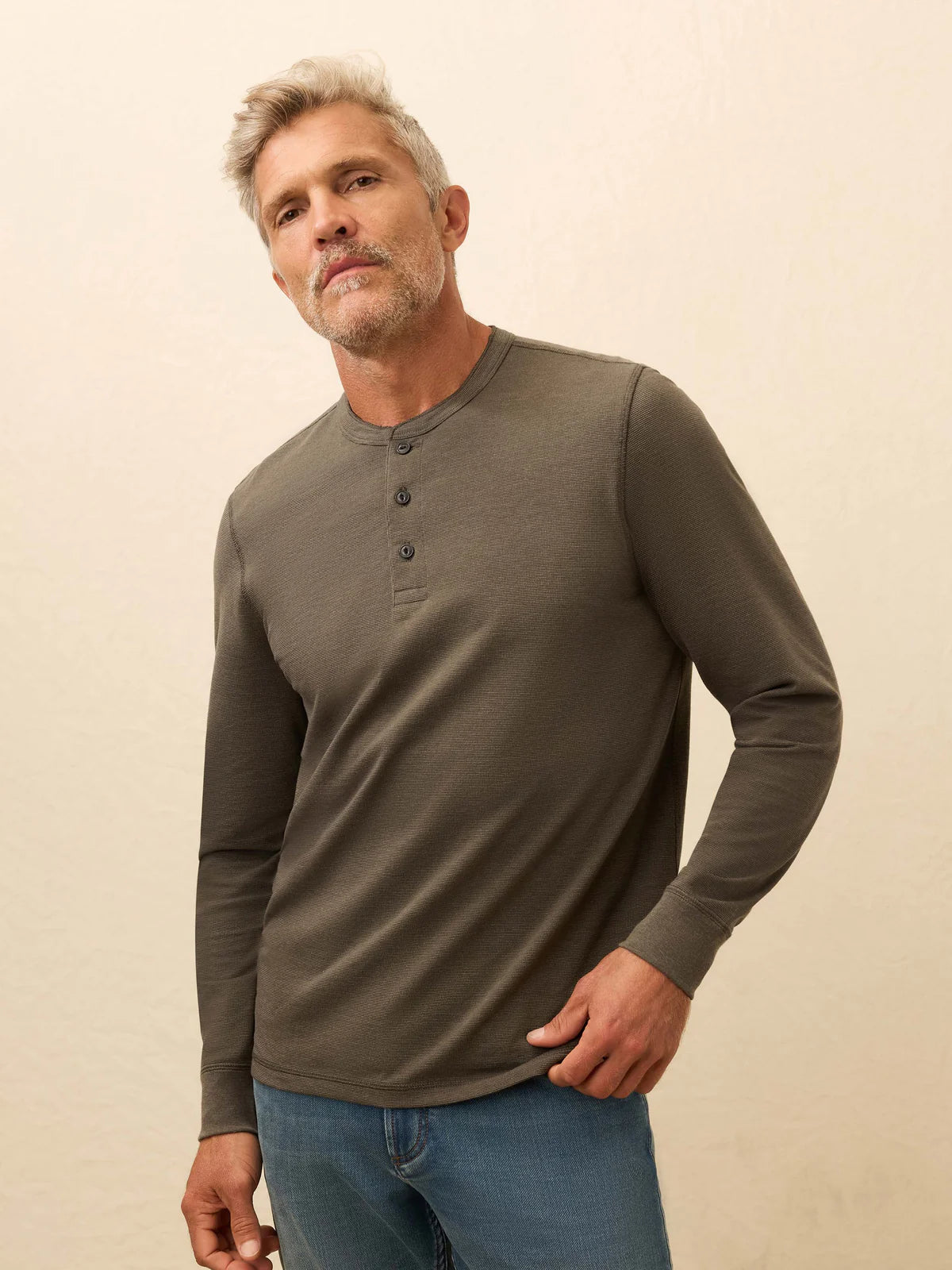 Waffle Long Sleeve Henley- Night Rock